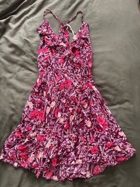 Urban Outfitters Floral Mini Dress in Burgundy and Pink